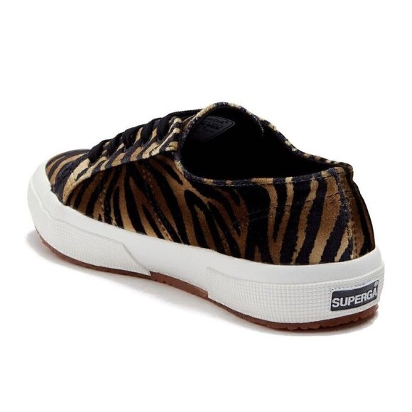 NEW SUPERGA 2750 Cognac Zebra Velvet Animal Print Sneakers Women's Size 8 - Picture 2 of 4